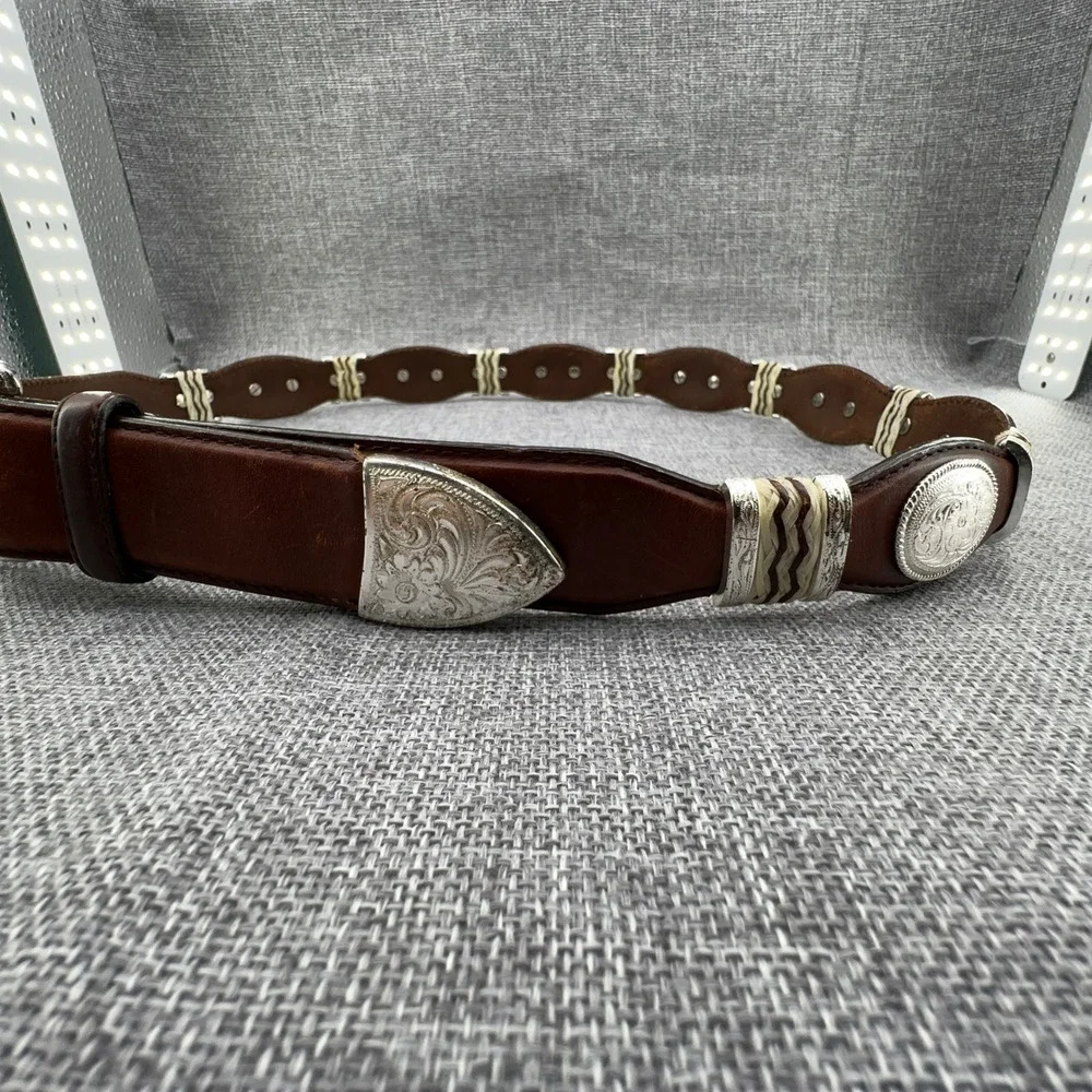 Tony Lama Men's Cutting Champ Leather Belt Size 40 Brown Scalloped Concho READ